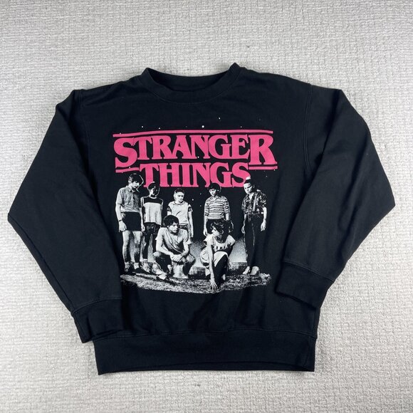 Netflix Stranger Things Fade Girls Graphic Sweatshirt Crewneck Black Size Med - Picture 1 of 16